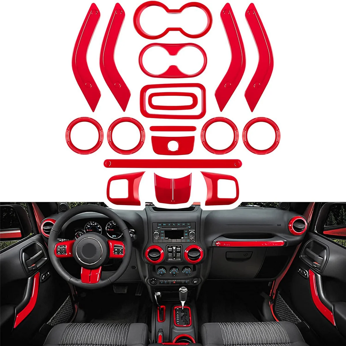 18 шт., декоративное кольцо в рамке, Центральное управление, аксессуары для салона автомобиля Jeep Wrangler Red