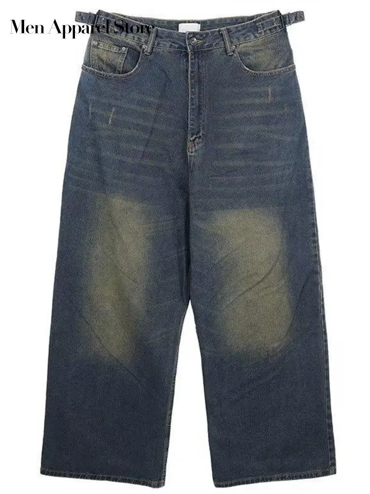 2023 Повседневные уличные винтажные джинсы с широкими штанинами, мужские Свободные потертые джинсовые брюки, мужские летние осенние длинные брюки, мужская одежда