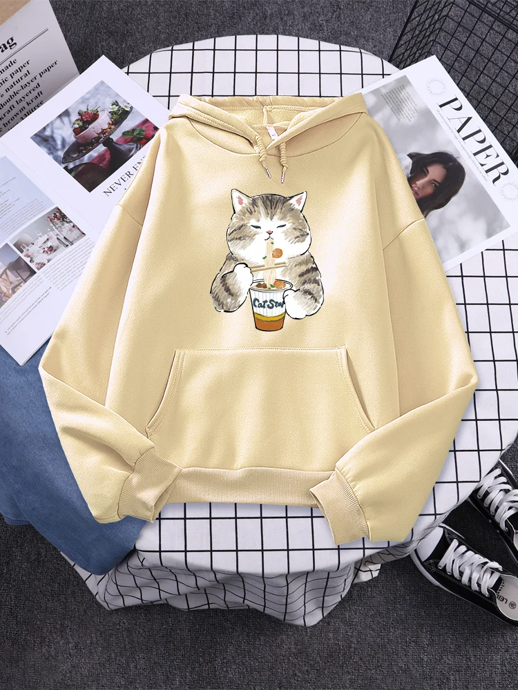 Food cat Cute cat star Printing с капюшоном для женщин, повседневная уличная одежда для фитнеса, осенне-зимние теплые пуловеры Sudaderas Grils