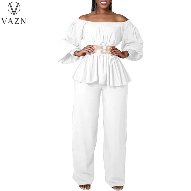 VAZN 2023 Топ с длинным рукавом и открытыми плечами, эластичные Длинные брюки, женские комплекты из 2 предметов, однотонные модные Новые повседневные комплекты в уличном стиле