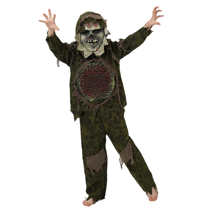 Болотный монстр Страшный террор Карнавал Косплей Костюмы на Хэллоуин для детей Ужасная одежда из внутренностей Маска призрака Зомби Камуфляж