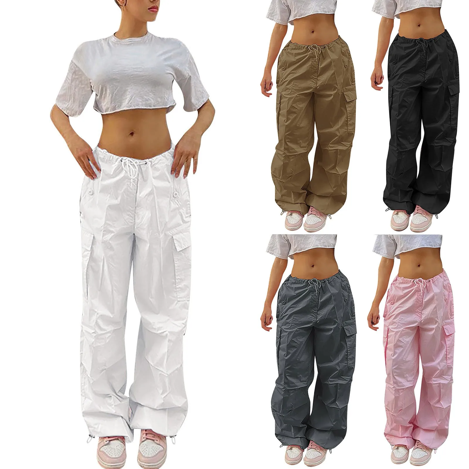 Брюки-карго для женщин, большие размеры, прямые брюки с завязками, прямые широкие брюки, свободные повседневные брюки, низ для отдыха, уличная одежда