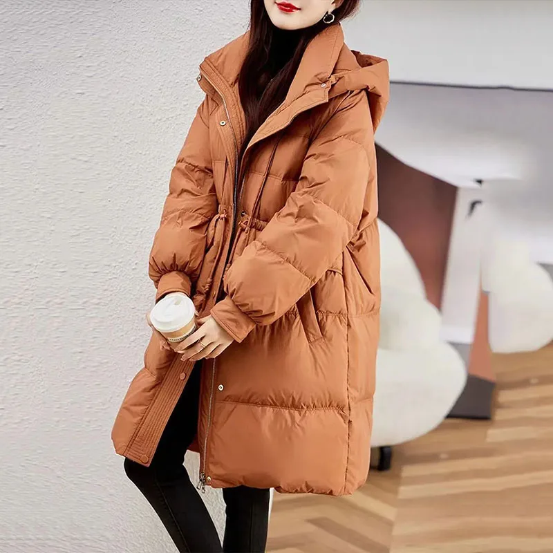 Высококачественная женская длинная пуховая хлопковая куртка, зимнее пальто, Новые модные женские куртки с подкладкой, свободное повседневное теплое пальто Parker с капюшоном