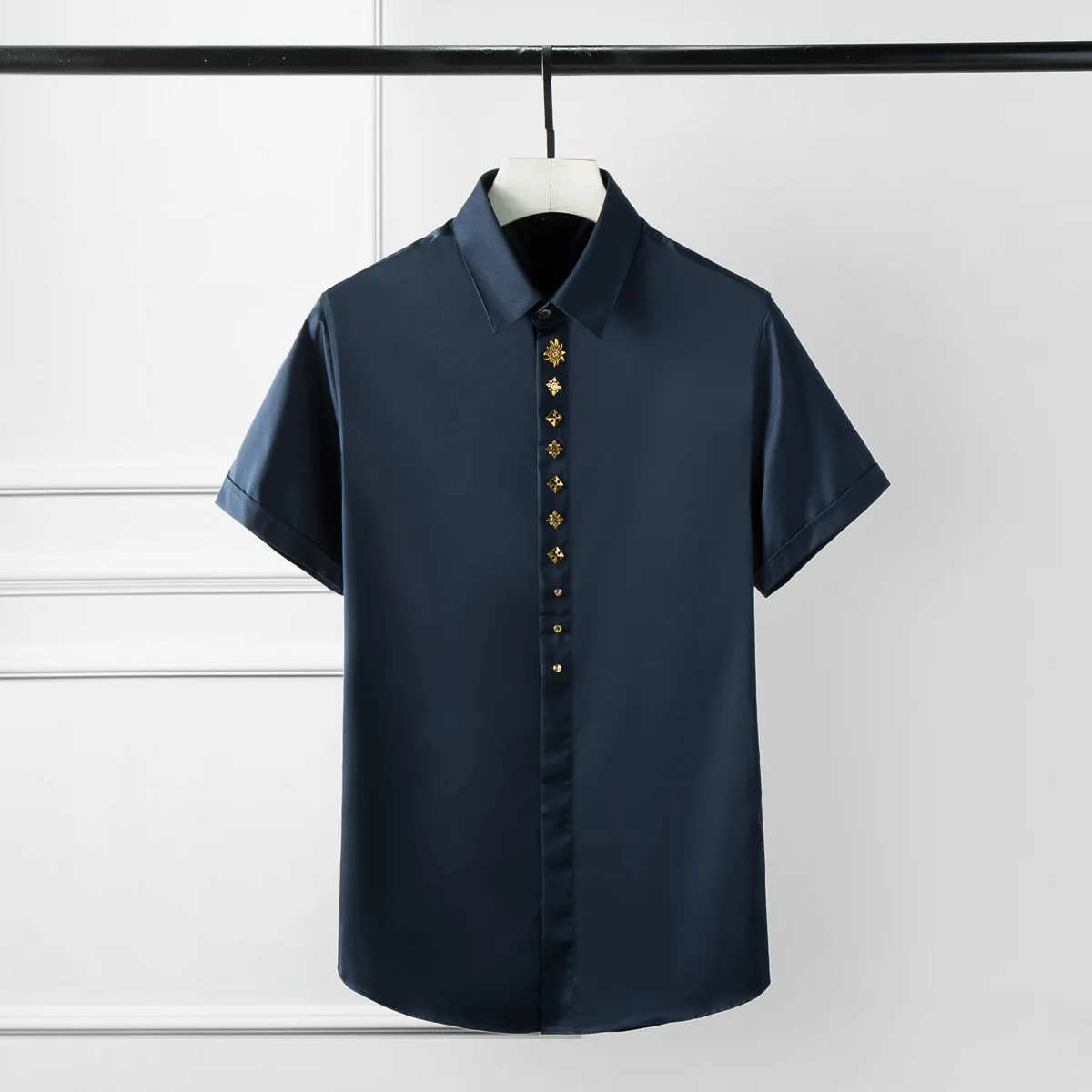 Высококачественные роскошные ювелирные изделия, мужская рубашка с коротким рукавом, летняя эластичная Свободная однотонная тонкая рубашка для отдыха