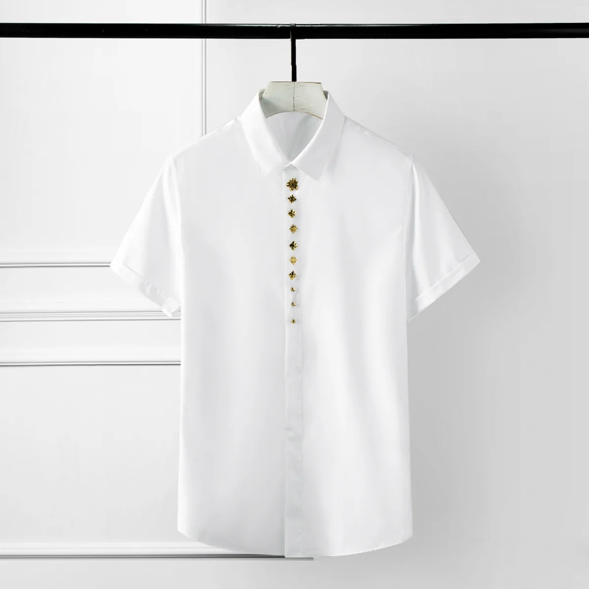 Высококачественные роскошные ювелирные изделия, мужская рубашка с коротким рукавом, летняя эластичная Свободная однотонная тонкая рубашка для отдыха