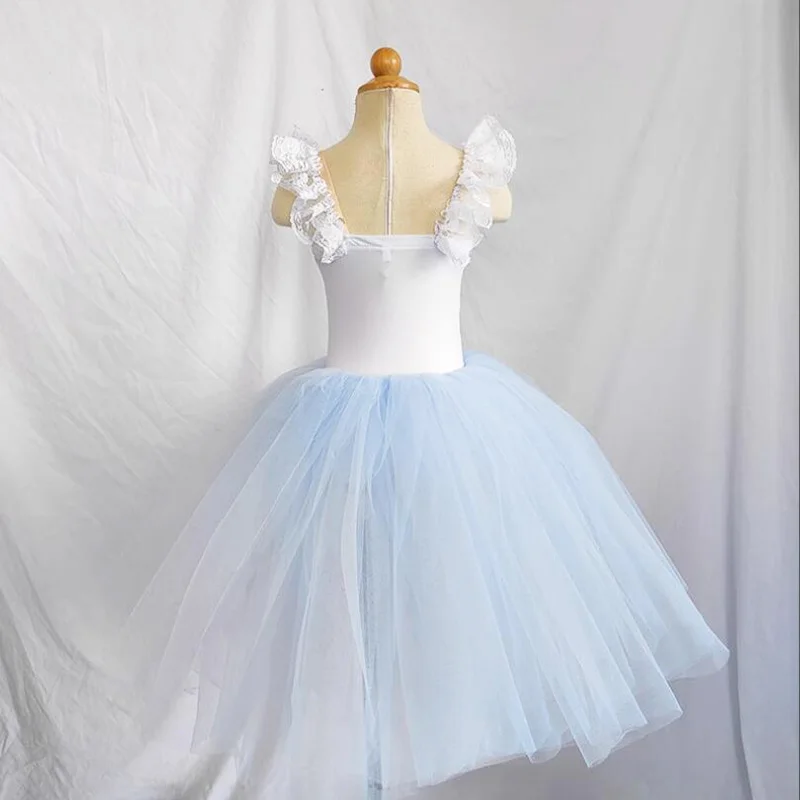 Детская голубая балетная юбка, платье для профессионального выступления, длинные балетные пачки для девочек небесно-голубого цвета с балдахином
