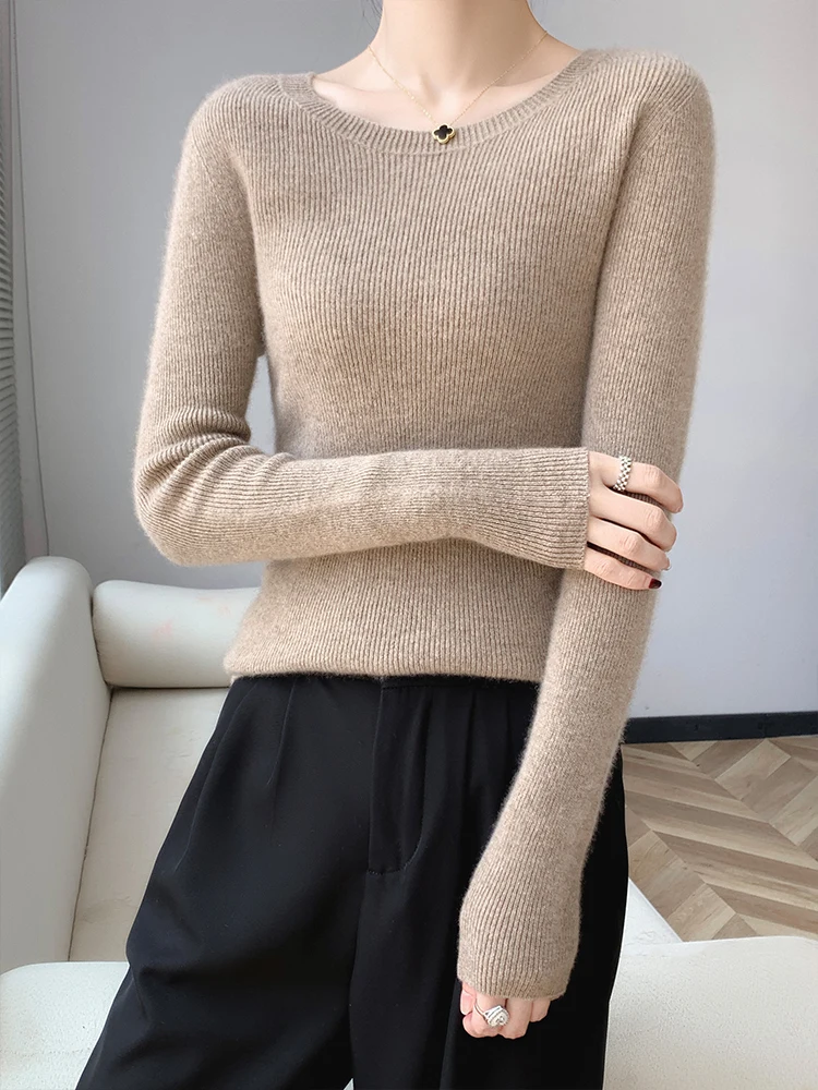 Женский свитер из шерсти, бесшовная одежда первого ряда, джемпер с круглым вырезом, новинка в трикотажной одежде 2023, осенне-зимняя женская одежда, пуловер
