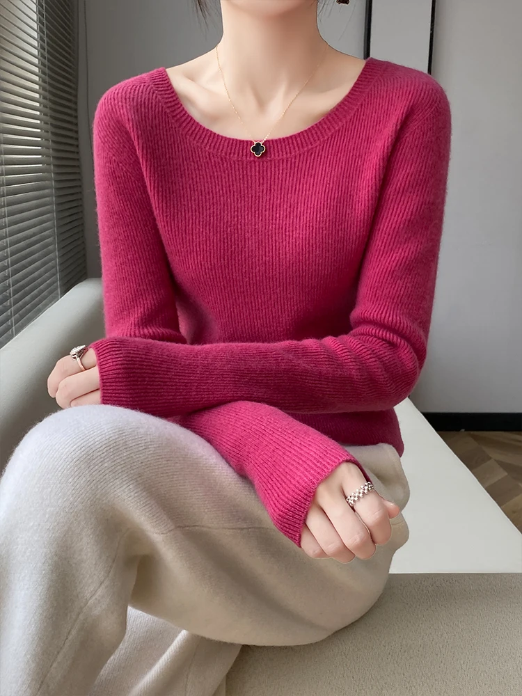 Женский свитер из шерсти, бесшовная одежда первого ряда, джемпер с круглым вырезом, новинка в трикотажной одежде 2023, осенне-зимняя женская одежда, пуловер