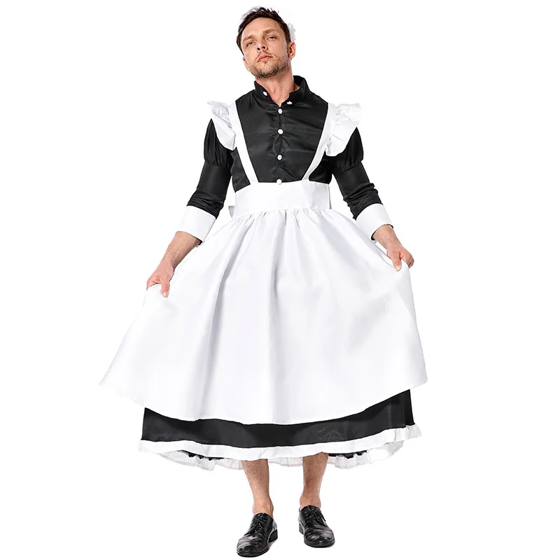 Забавная Мужская Женская униформа экономки, Французское платье служанки, Японская официантка кафе 
