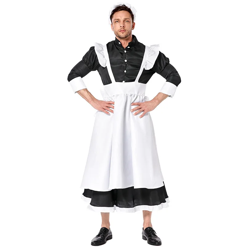 Забавная Мужская Женская униформа экономки, Французское платье служанки, Японская официантка кафе 