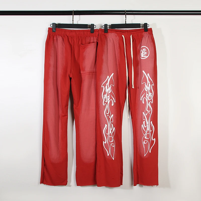 Зимние красные расклешенные брюки Hellstar Studio в стиле Ретро для мужчин и женщин, повседневные брюки со старым буквенным принтом, свободные спортивные брюки