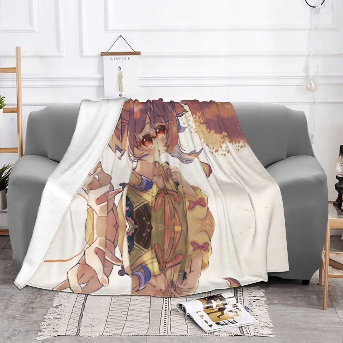 Летнее флисовое одеяло Genshin Yaoyao, милые тонкие пледы для дома, уличные пледы для постельного белья