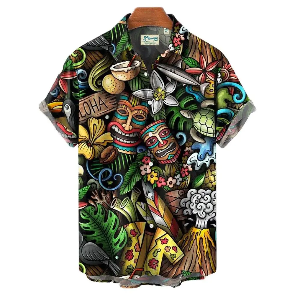 Летняя гавайская рубашка с 3d черепом для мужчин, повседневные мужские рубашки оверсайз, уличная одежда, пляжные мужские топы, блузка с коротким рукавом, модные футболки
