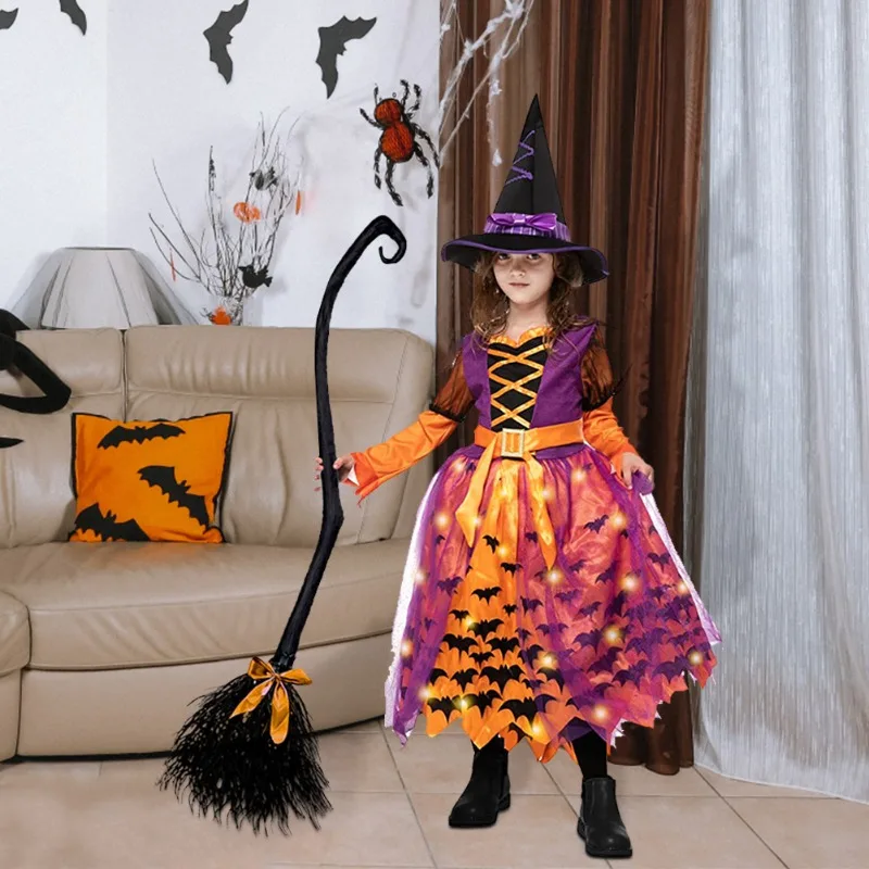 Метла ведьмы на Хэллоуин, украшение вечеринки на Хэллоуин, Метла ведьмы с лентой, реквизит для фотосъемки, домашний декор, подарки для детей и взрослых