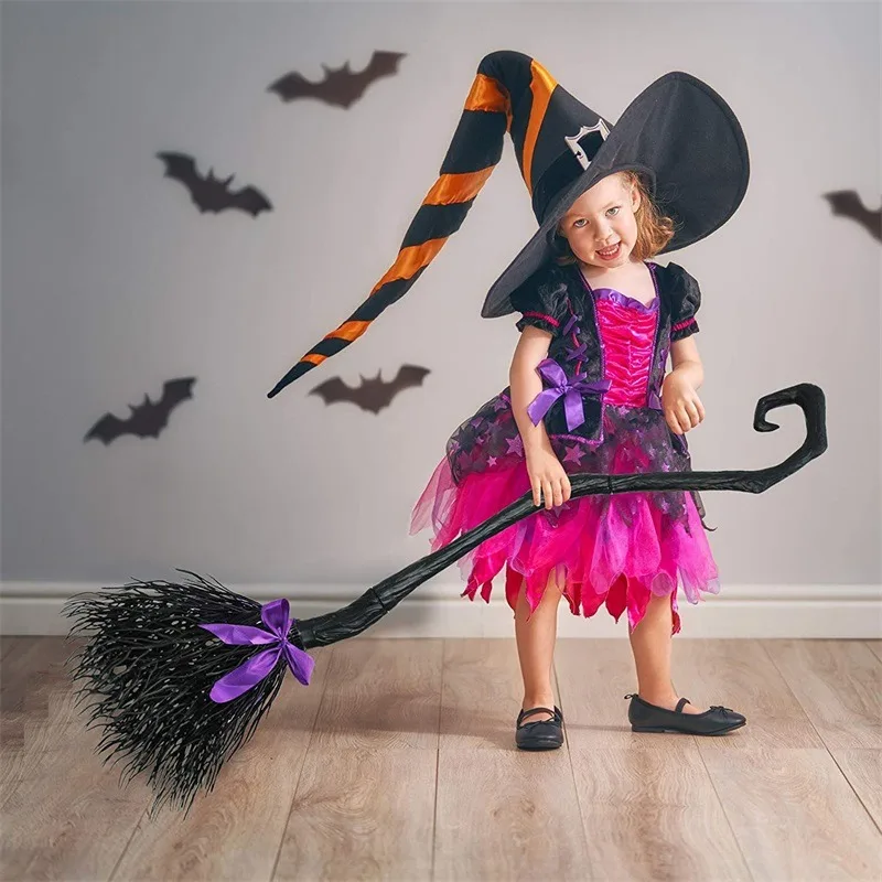 Метла ведьмы на Хэллоуин, украшение вечеринки на Хэллоуин, Метла ведьмы с лентой, реквизит для фотосъемки, домашний декор, подарки для детей и взрослых