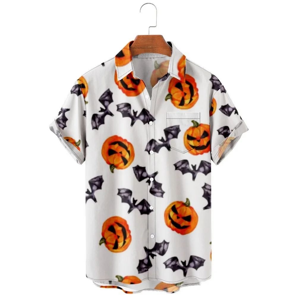 Мужская рубашка с черепом Кота на Хэллоуин, Гавайская Корейская рубашка с 3D-принтом, короткий рукав, Летняя повседневная Мужская пляжная одежда в стиле харадзюку