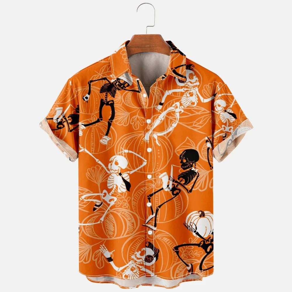 Мужская рубашка с черепом Кота на Хэллоуин, Гавайская Корейская рубашка с 3D-принтом, короткий рукав, Летняя повседневная Мужская пляжная одежда в стиле харадзюку