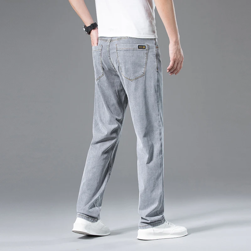 Мужские джинсы из лиоцелла, летние Новые высококачественные светло-тонкие дымчато-серые брюки, прямые Свободные повседневные джинсовые брюки, мужские