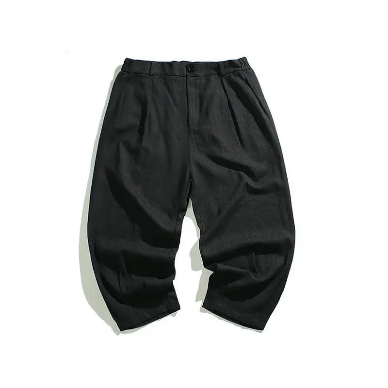 Мужские хлопчатобумажные льняные брюки Harajuku однотонного цвета, повседневные мужские брюки с эластичной резинкой на талии, повседневные мужские брюки длиной до щиколоток, Большой размер 5XL