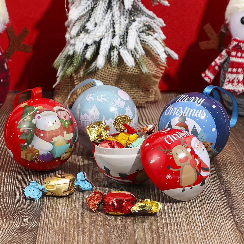 Новая креативная Рождественская коробка конфет Мини Санта Клаус Лось Рождественская Елка Круглый Шар с принтом Подвесной Орнамент Домашний Декор Ремесла Подарок для детей