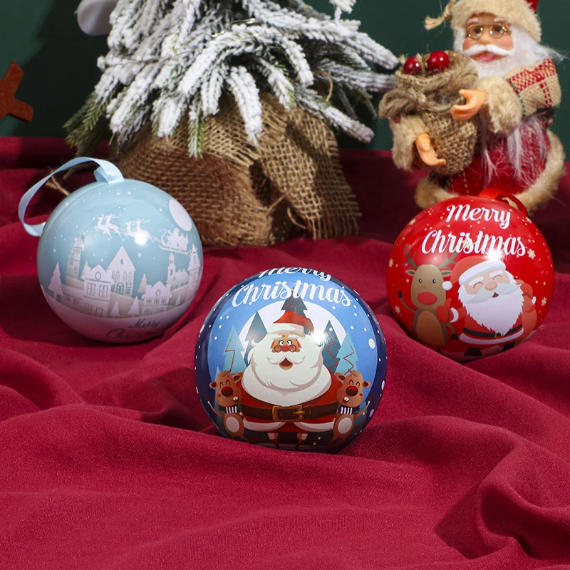 Новая креативная Рождественская коробка конфет Мини Санта Клаус Лось Рождественская Елка Круглый Шар с принтом Подвесной Орнамент Домашний Декор Ремесла Подарок для детей