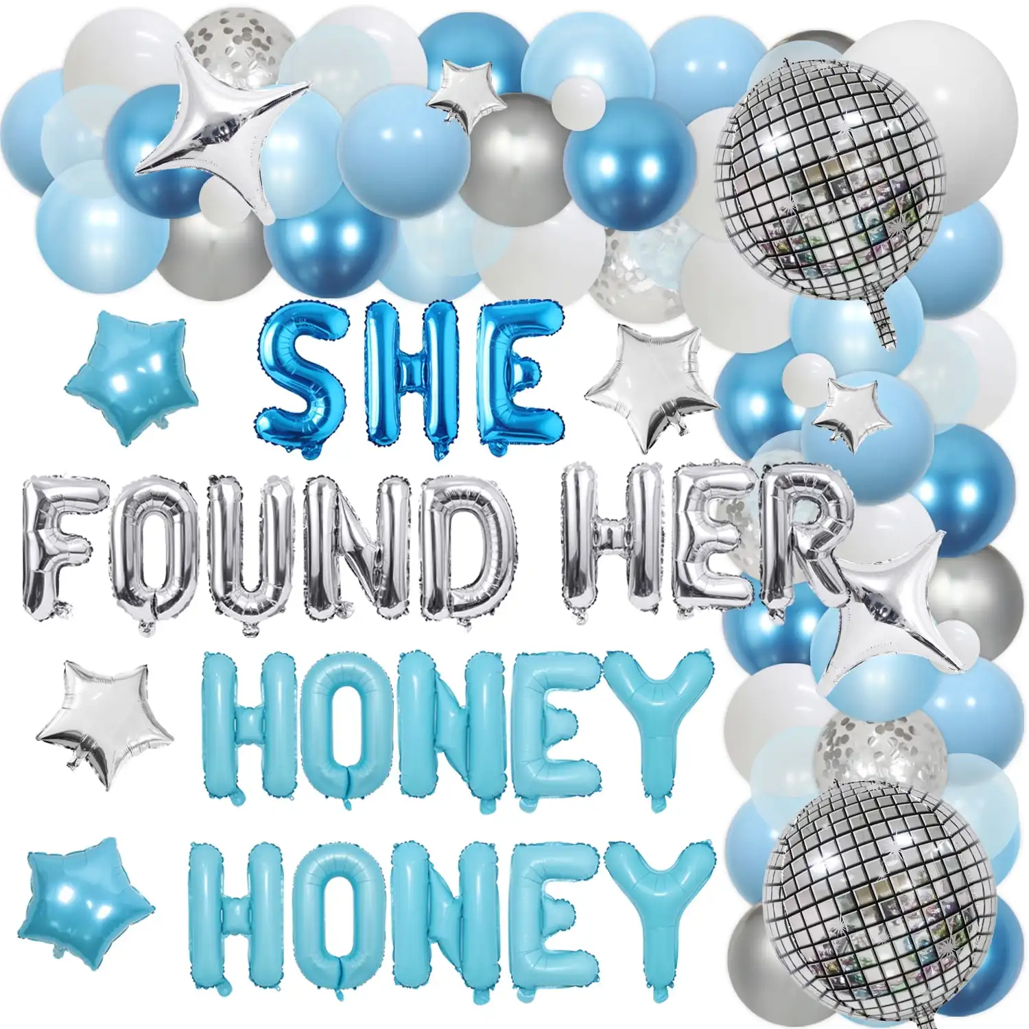 Она нашла свои украшения для девичника, голубую гирлянду из воздушных шаров, диско-шар для девочки, забавный Свадебный душ.