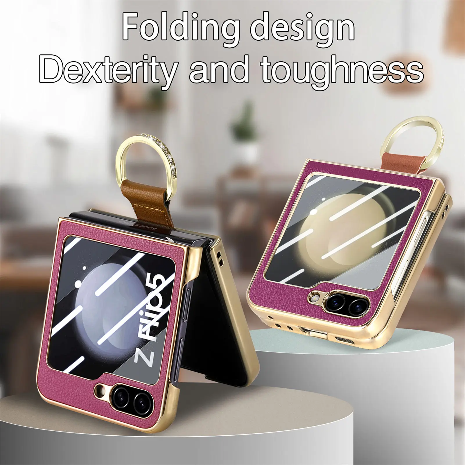 Пылезащитный Держатель Bling Ring Кожаный Чехол для Samsung Galaxy Z Flip 5 Flip5 Flip4 Flip 4 5G Zflip5 Из Закаленного Стекла Flim Coque
