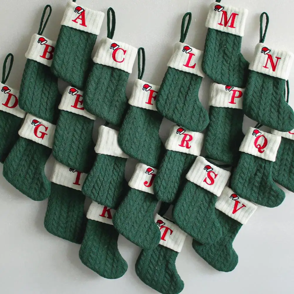 Рождественские носки, подвесной вязаный чулок с вышитыми буквами для праздничных украшений