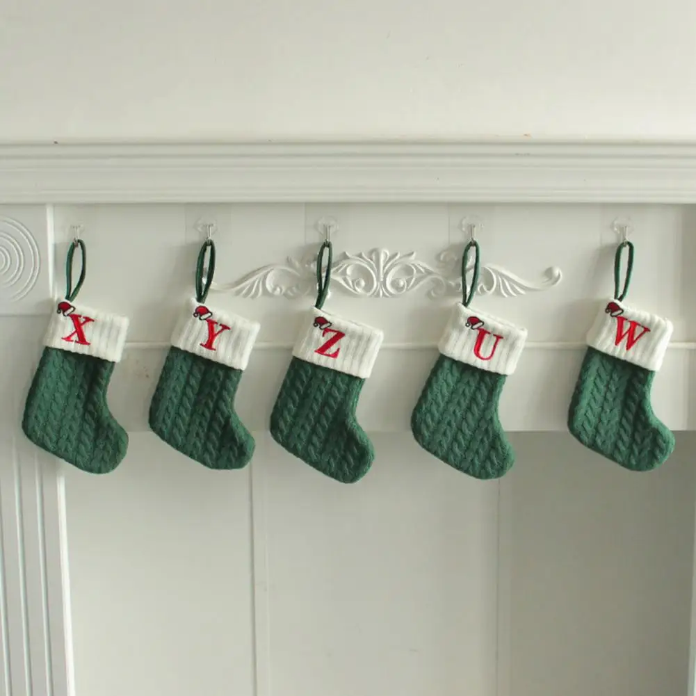 Рождественские носки, подвесной вязаный чулок с вышитыми буквами для праздничных украшений