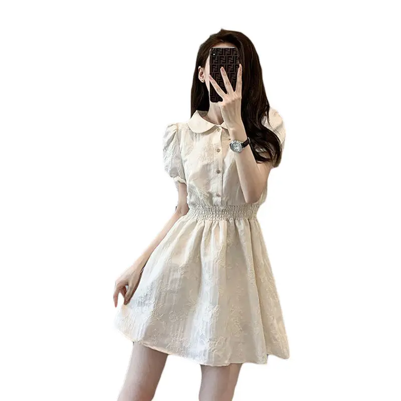 Французский Маленький аромат, Милая фея, платье-блузка, летнее новое платье для милой девушки, женская Корейская однотонная короткая юбка трапециевидной формы, Женские платья